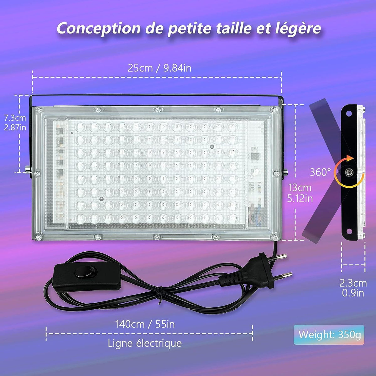 Glostars 100W UV black light aluminum body for heat dispersion
