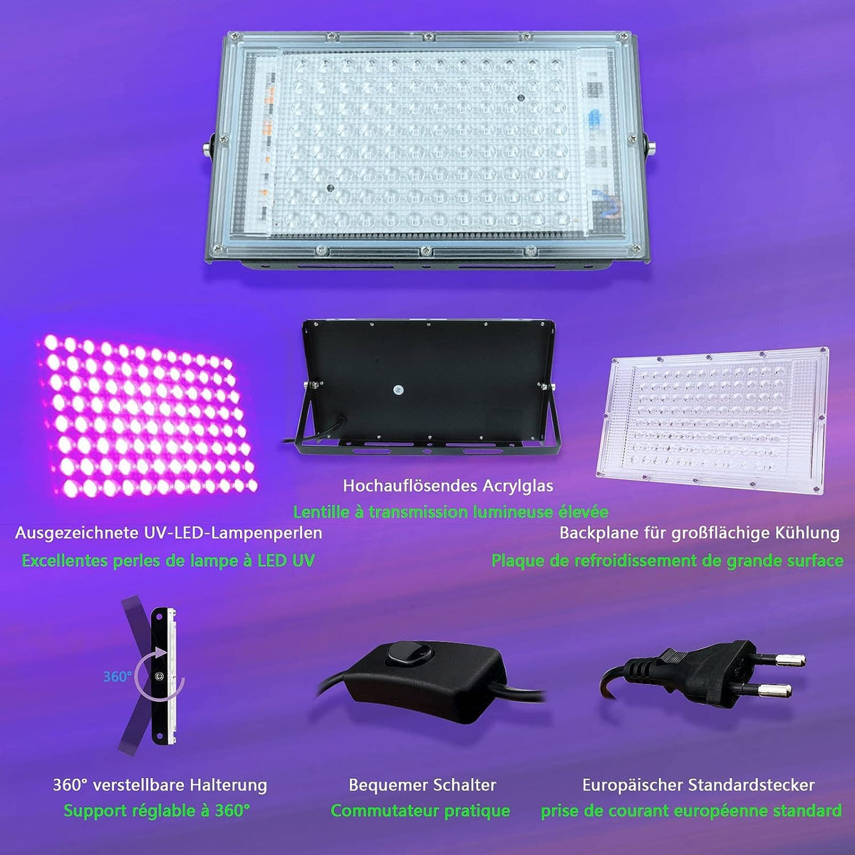 Glostars UV light in rainy setup showcasing IP66 waterproof design
