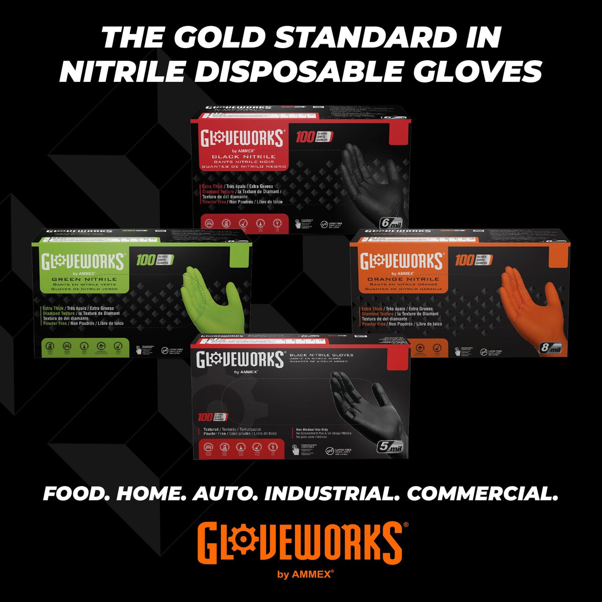 GLOVEWORKS box of 100 disposable nitrile gloves for inventory and reuse