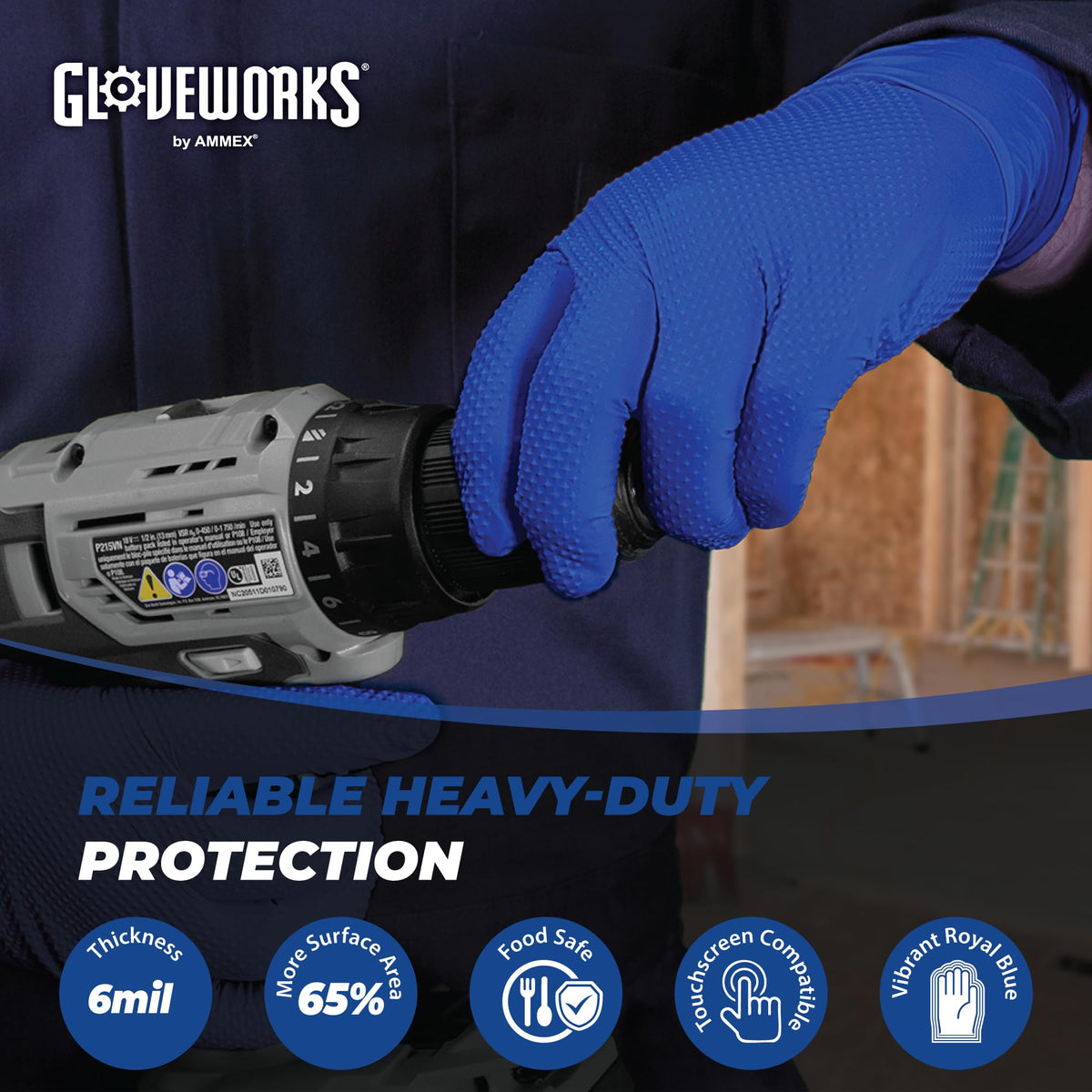 Raised diamond texture on GLOVEWORKS HD gloves improves grip