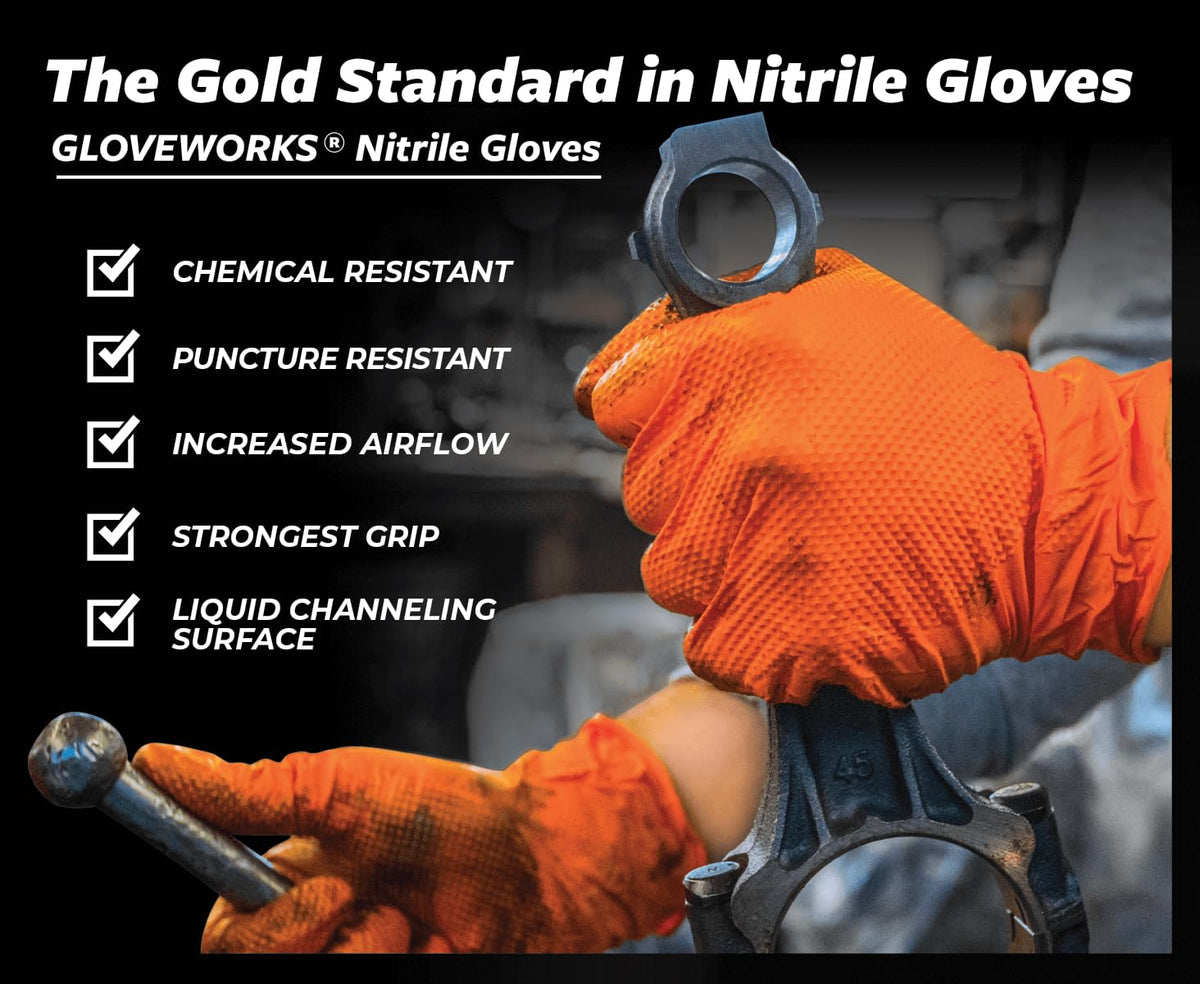GLOVEWORKS mechanic and auto work gloves in bright orange