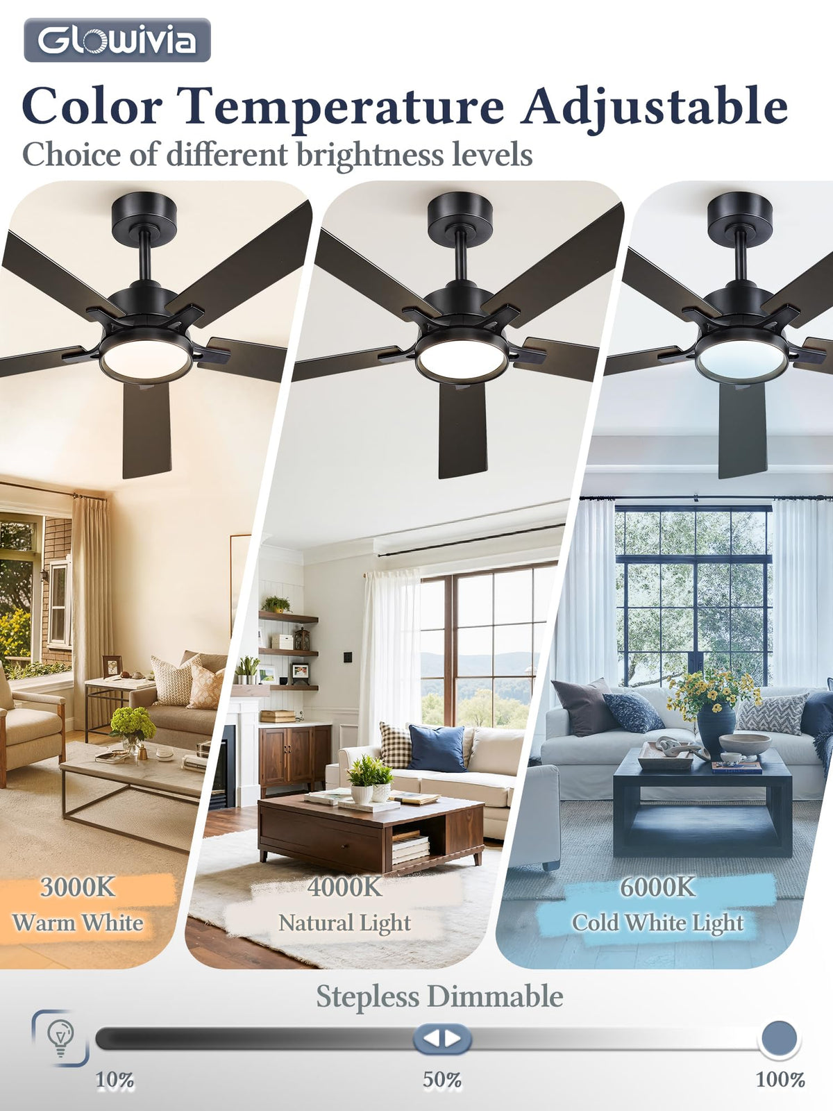 Glowivia quiet DC motor delivers near-silent airflow and comfort