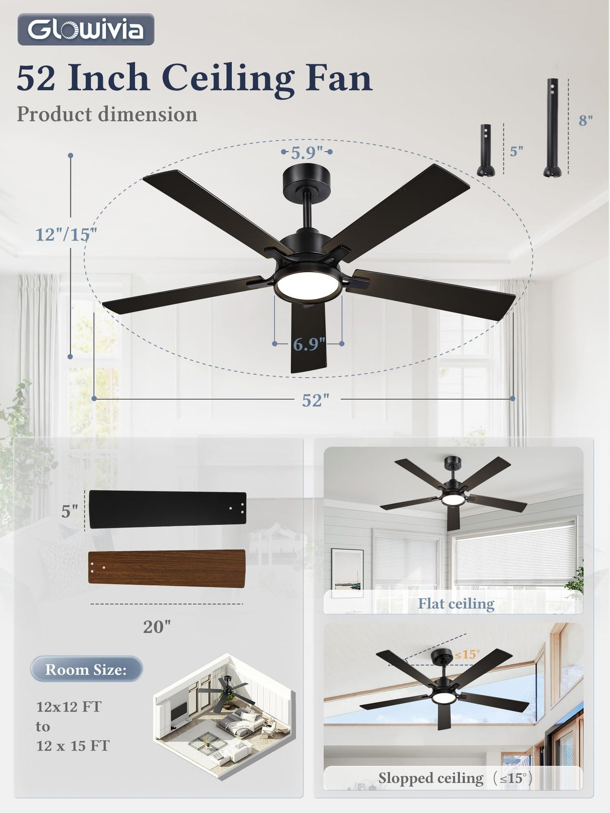 Glowivia dual-finish reversible blades for flexible decor styles