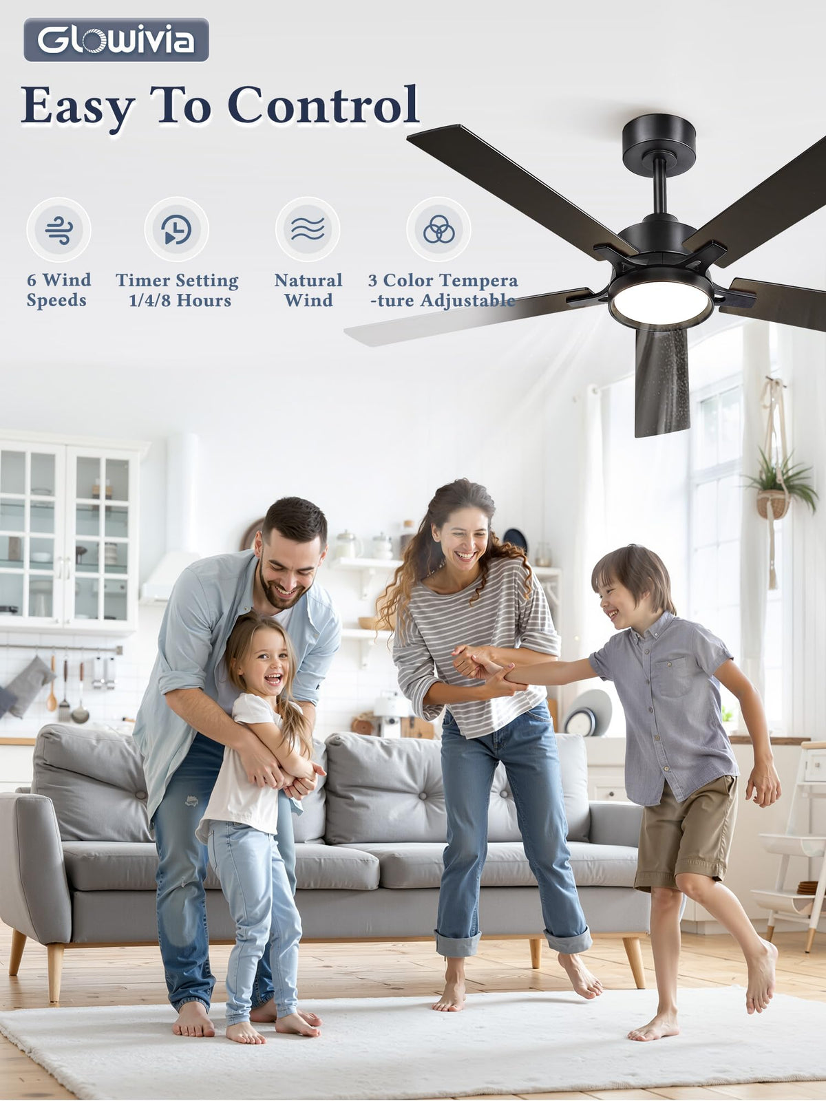Glowivia quick, 30-minute installation with 5-inch and 8-inch downrods included