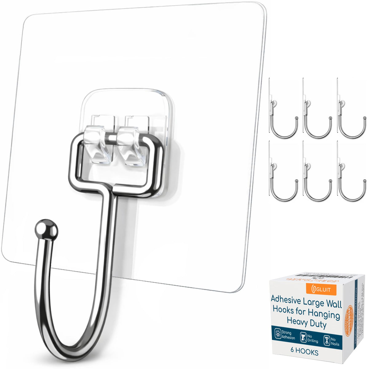 GLUIT adhesive large wall hook on tile surface for tool organization