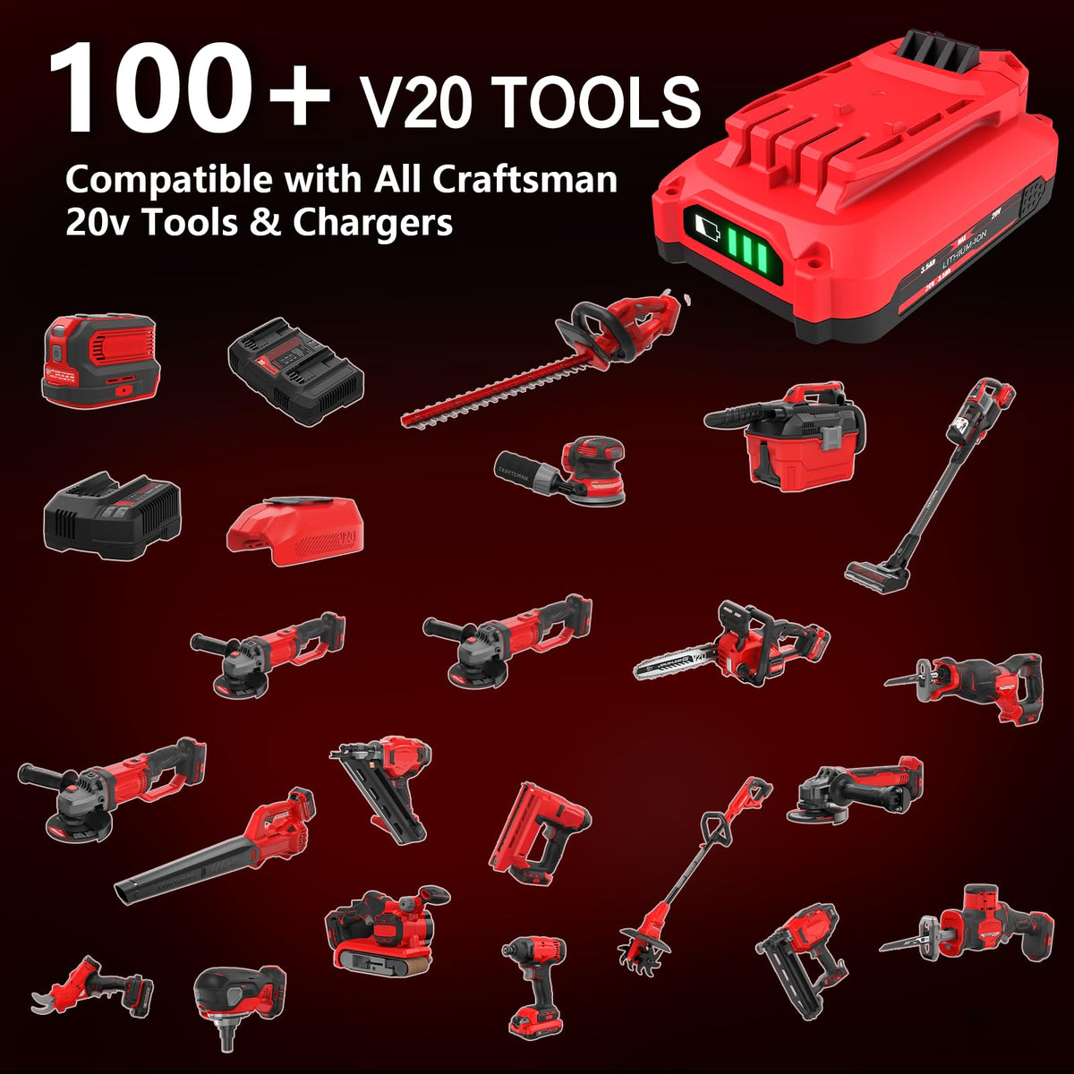 Gluozaiaou 2-pack 3.5Ah battery charger for Craftsman 20V V20 platform