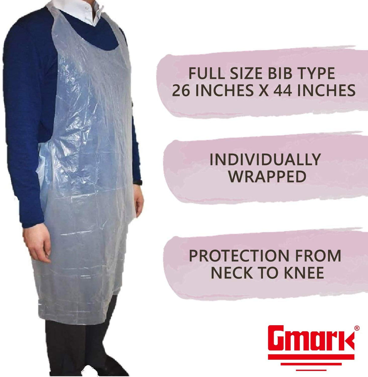Gmark Poly Apron made of 100% polyethylene for lightweight wear.