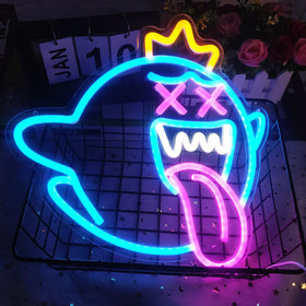 GMMLLG King Boo ghost neon sign close-up shows durable backboard