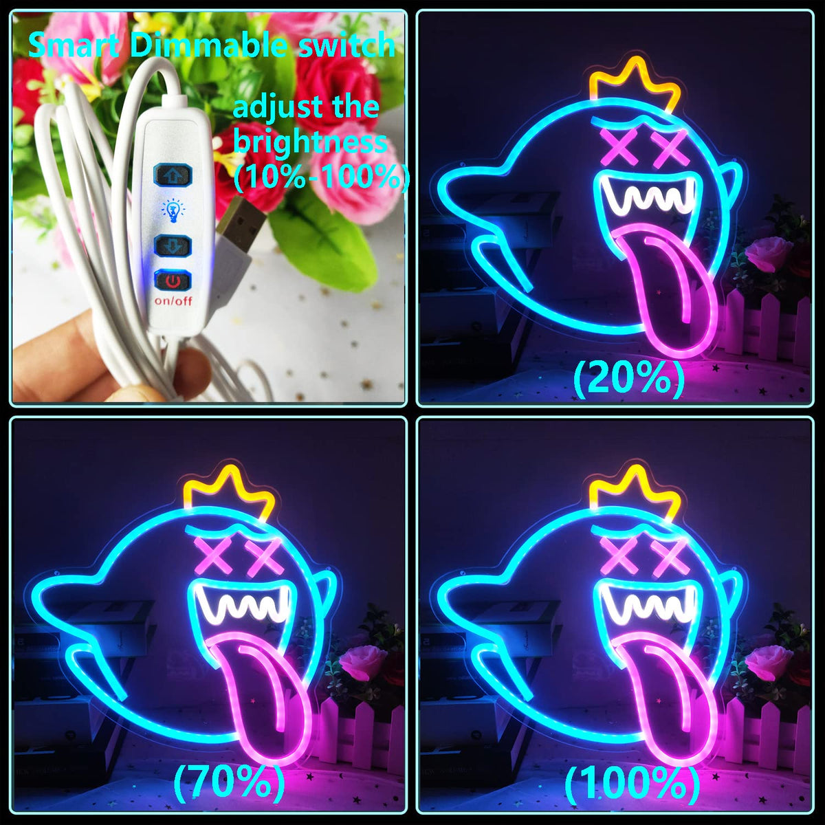 GMMLLG King Boo ghost neon sign in gaming room ambiance