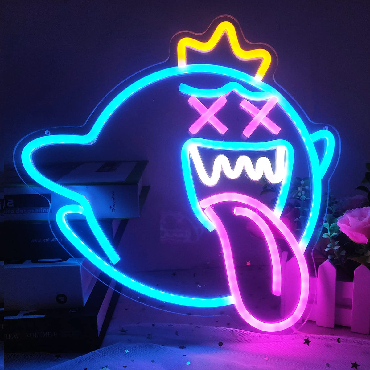 GMMLLG King Boo ghost neon sign wall-mounted for kids' room ambiance