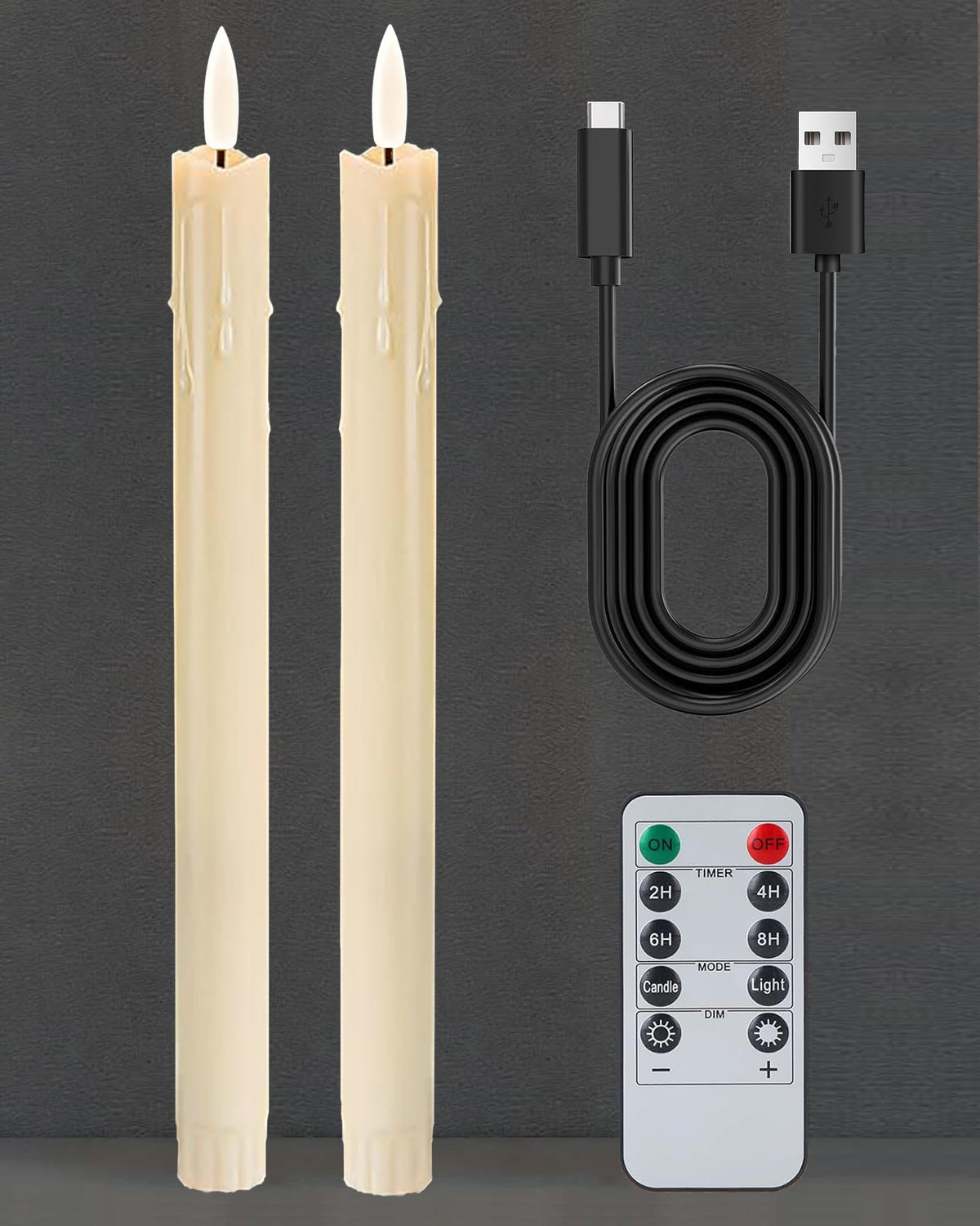 Gmnee 9.6-inch taper candles in front view with warm ivory glow for mantel decor.