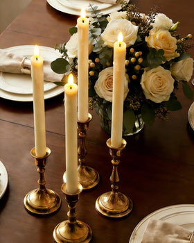 Gmnee 9.6-inch taper candles side view, realistic flicker and wax detail.