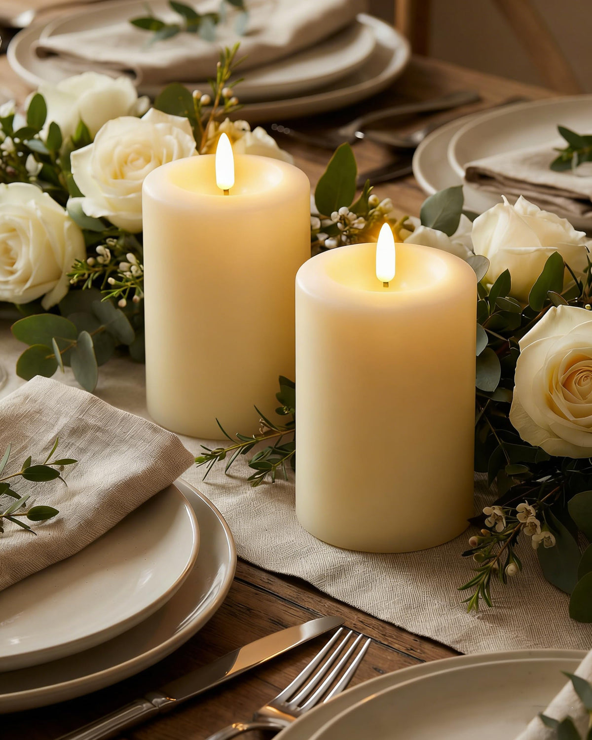 Gmnee 3x4 ivory candles ideal for fireplace mantels.