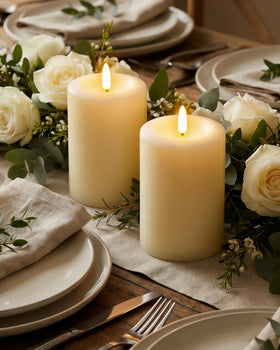 Gmnee 3x4 ivory candles ideal for fireplace mantels.