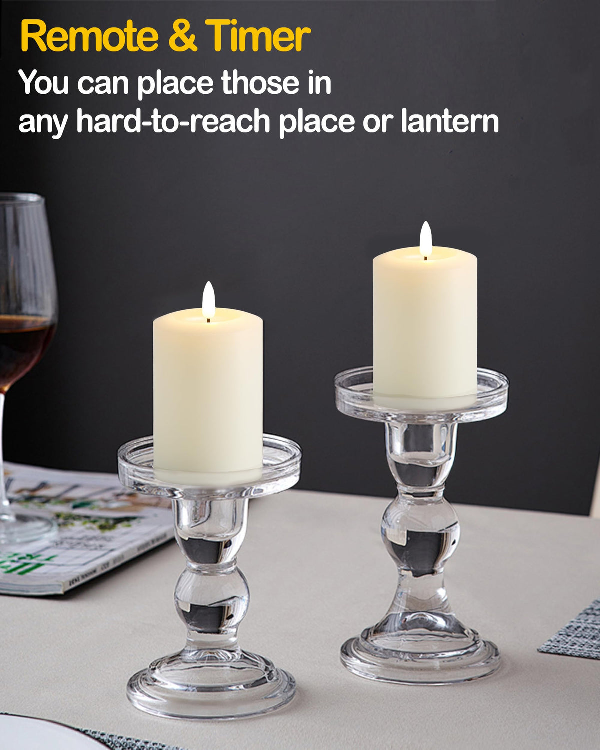 Gmnee ivory flameless candle set in living room adds warm glow.