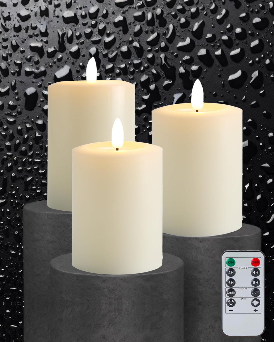 Gmnee 3x4 ivory flameless candle on dining table for safe ambience.