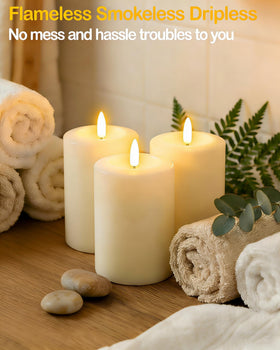 Gmnee 3x4 ivory candles with timer for convenient use.