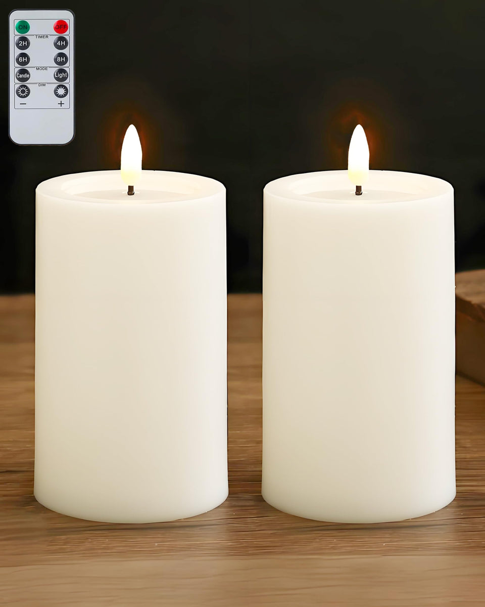 Gmnee outdoor flameless candle with remote in 3x6 size casts subtle patio glow