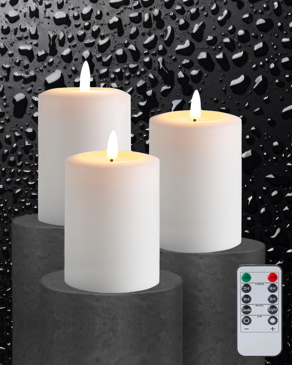 Gmnee real wax flameless 3x4 candles set creates cozy, flame-free ambience.