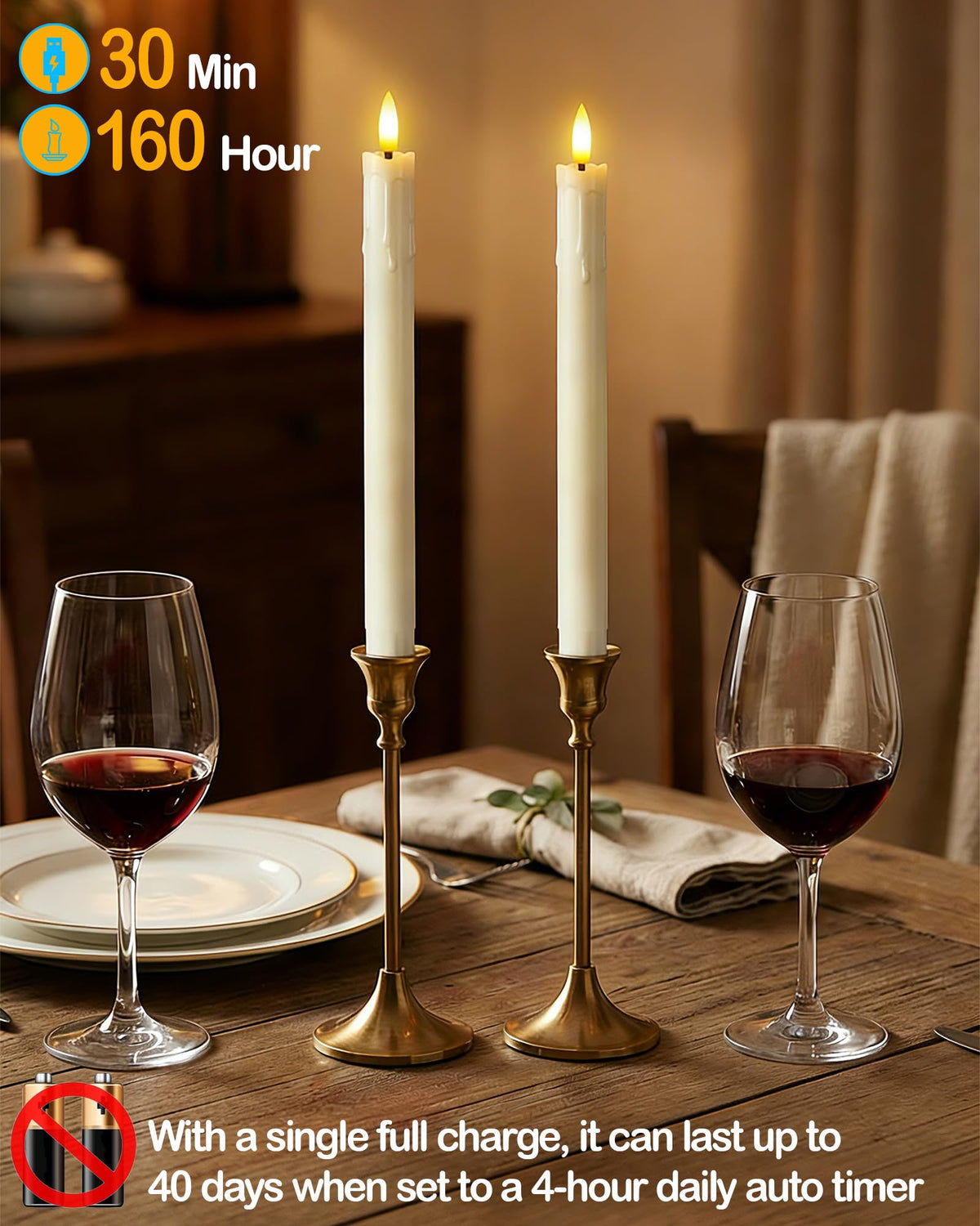 Gmnee USB-C charging base keeps two candles ready for evenings.