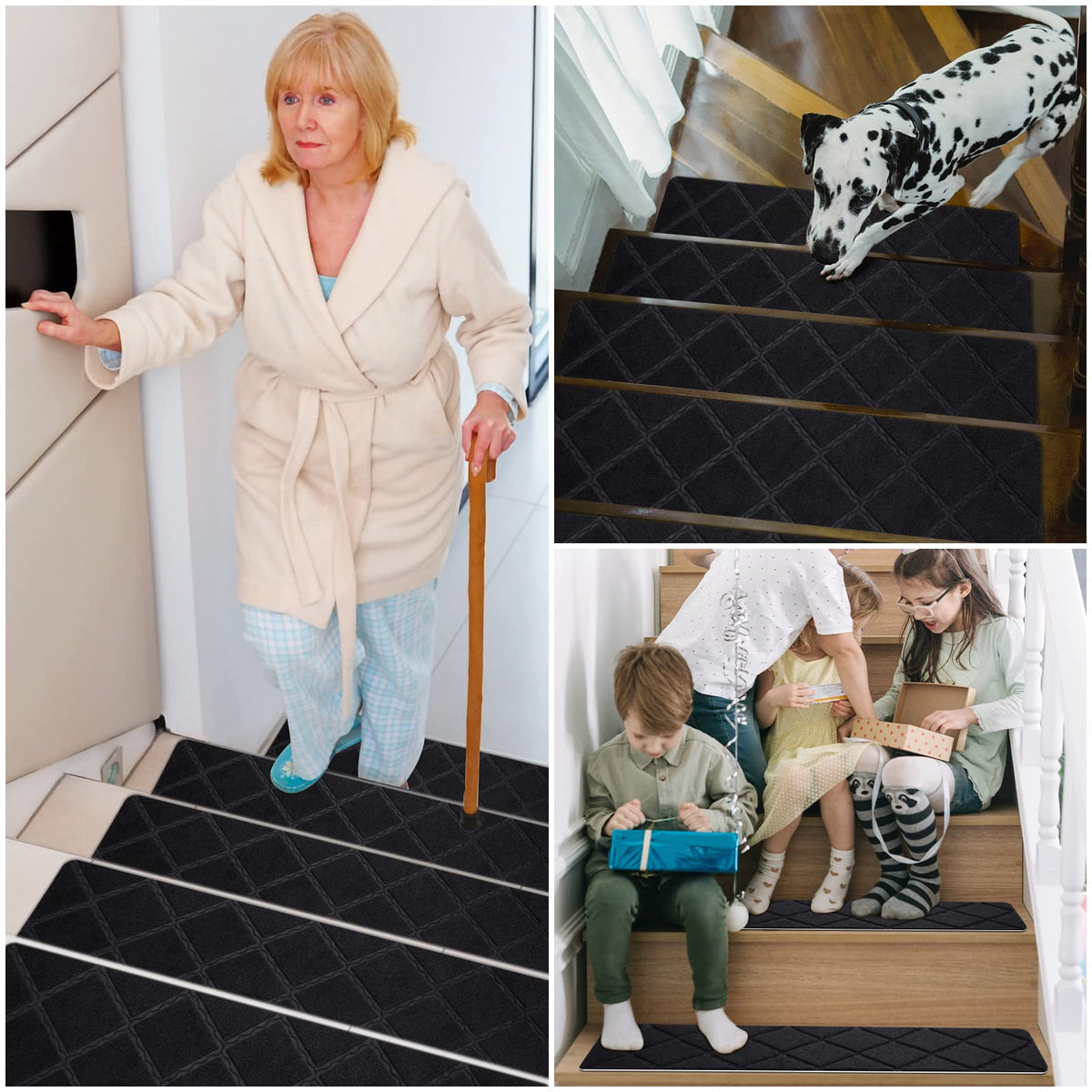 Gmonby stair treads being vacuum cleaned to remove dust and pet hair.