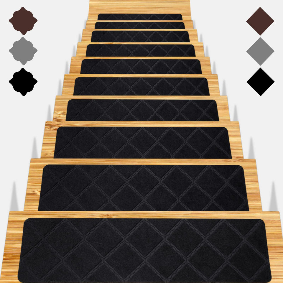 Gmonby stair treads on wooden stairs show soft comfort and non-slip traction.