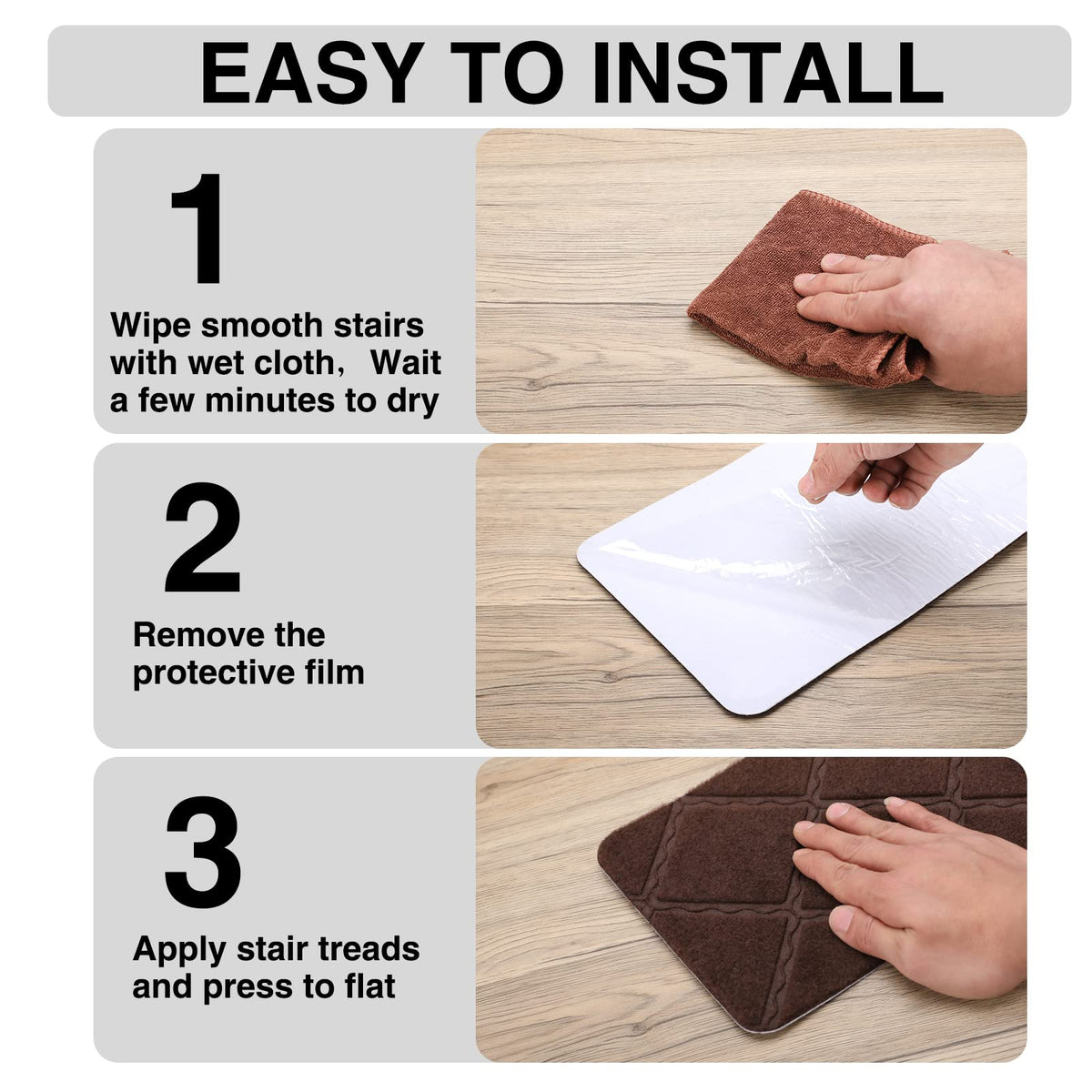 Gmonby stair treads provide soft footing with reduced noise during stairs.