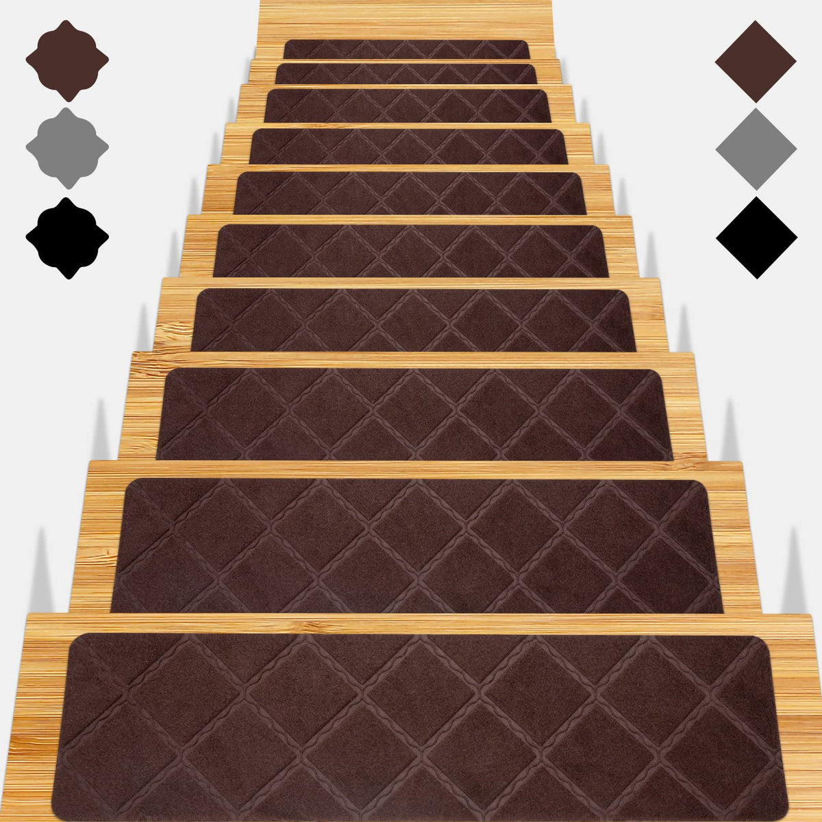 Gmonby stair treads on wooden steps offer non-slip safety and quiet movement.