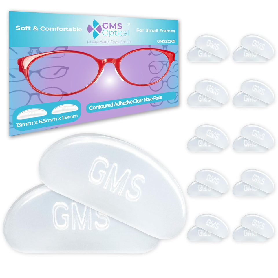 GMS Optical adhesive silicone nose pads on glasses for a comfortable, secure fit