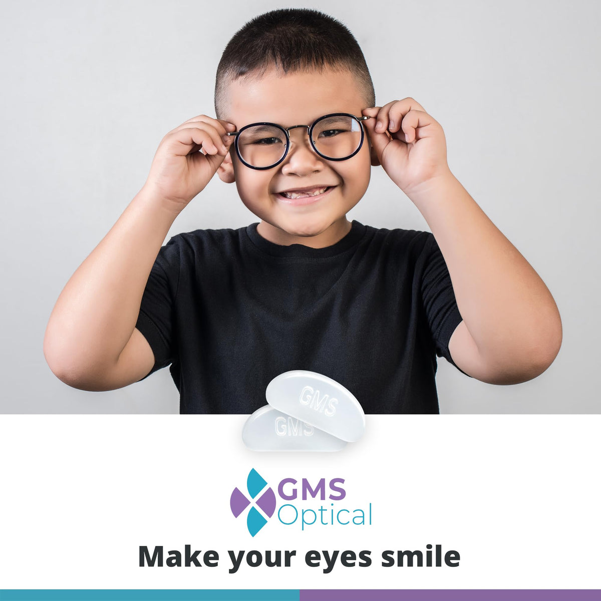 GMS Optical durable silicone pads feature anti-slip backing for glasses