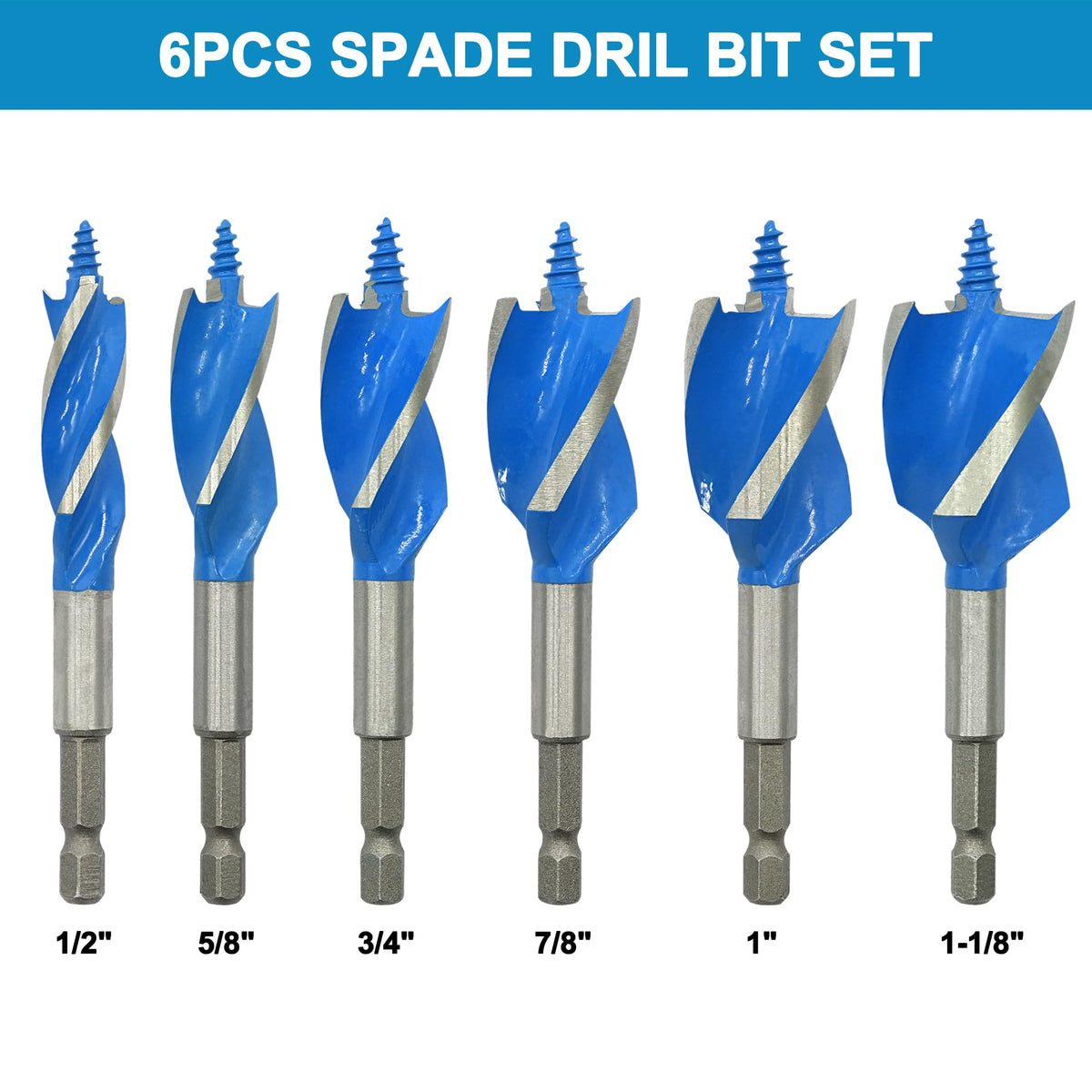GMTOOLS auger drill bit set, five-eighths inch, precise holes in wood and plastic.