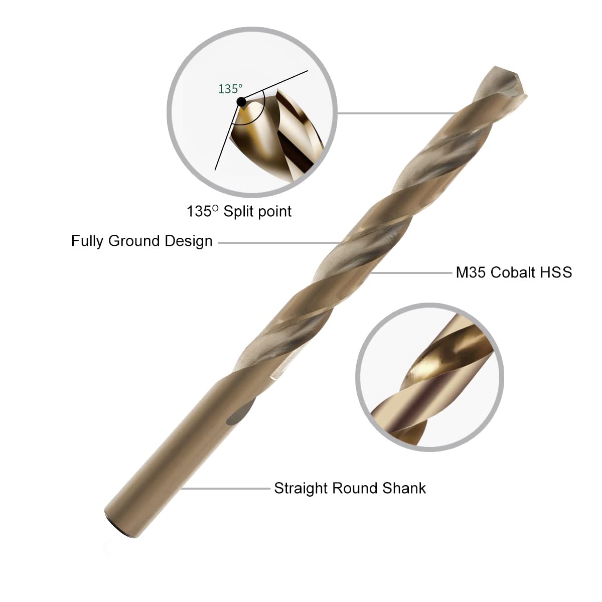 GMTOOLS jobber-length drill bits featuring a spiral groove for versatile cutting.