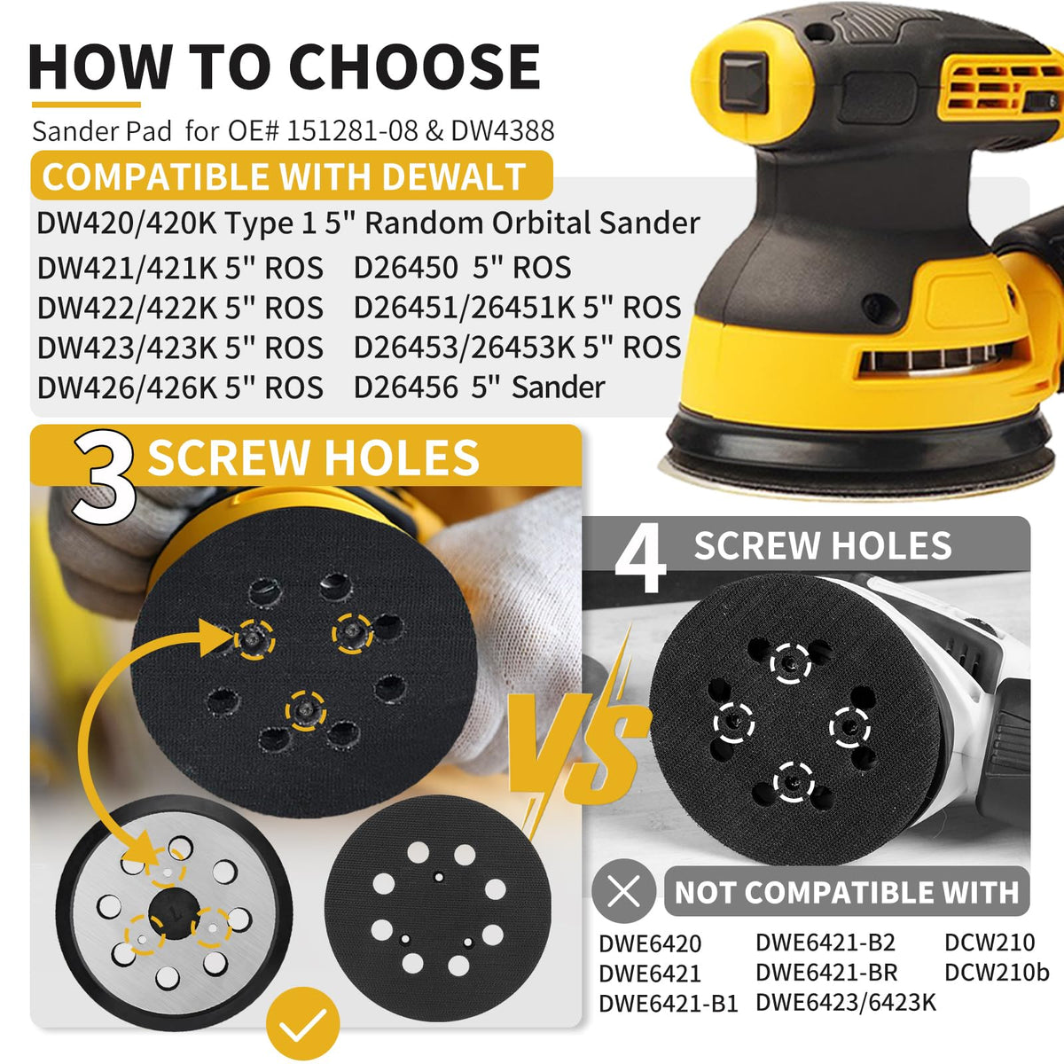 Gnellkoor pad compatible with DeWalt OE 151281-08 and DW4388 for secure grip.