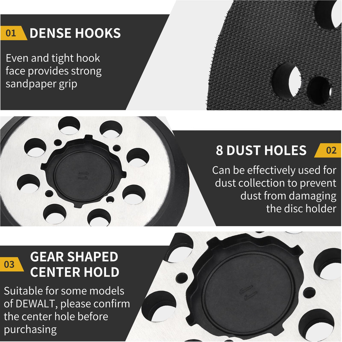 Gnellkoor metal-backed pad reduces vibration for smoother results.