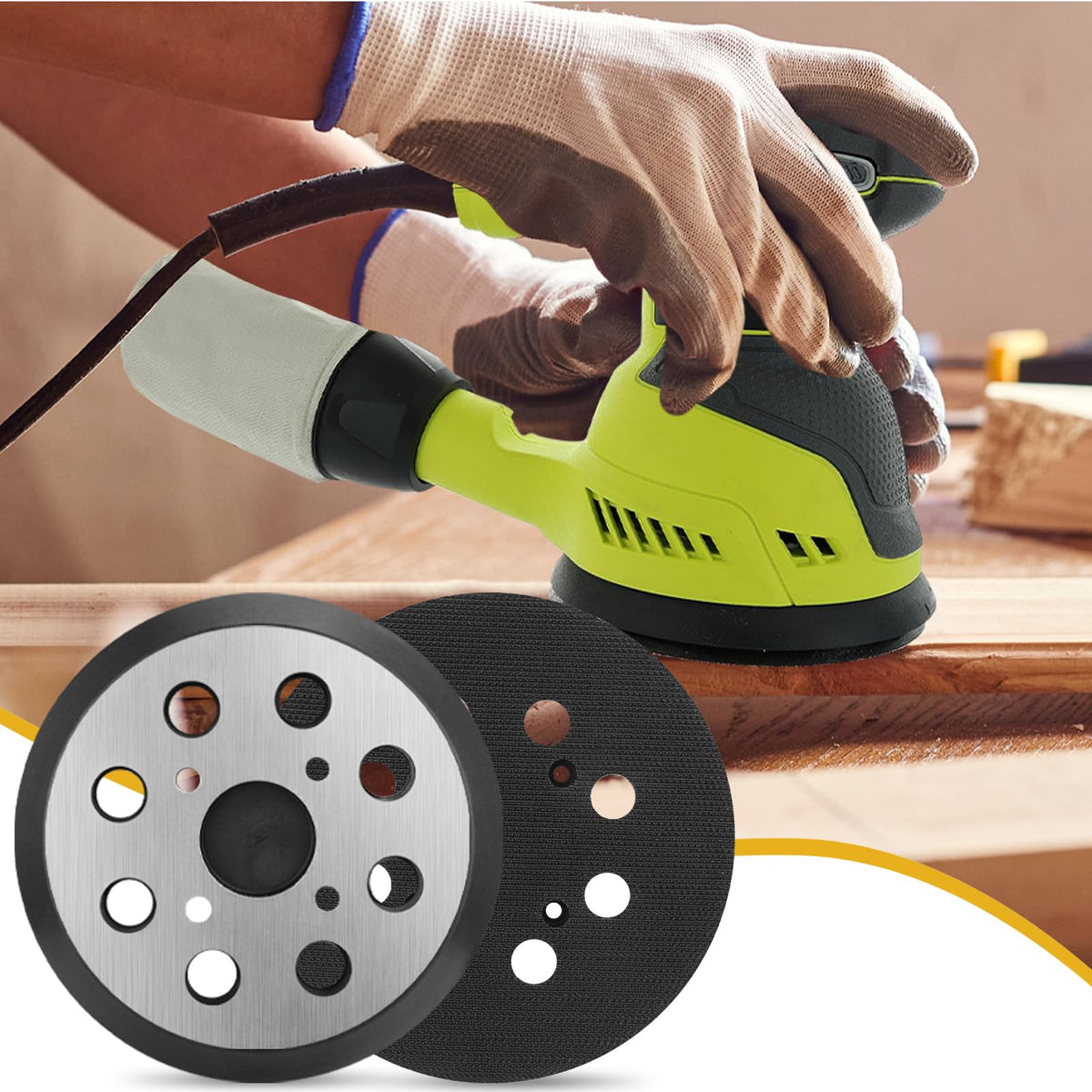 Gnellkoor sanding in action image showing smooth finish on wood projects