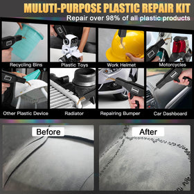 In-use bumper repair on vehicle demonstrates practical plastic welding.