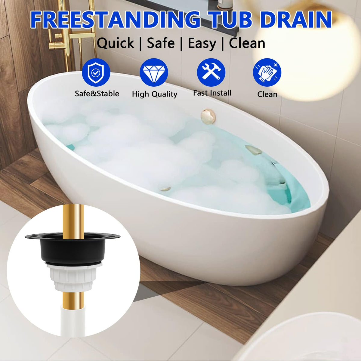 GNRZZT tub drain kit PVC adapter connection for easy waste system fit.