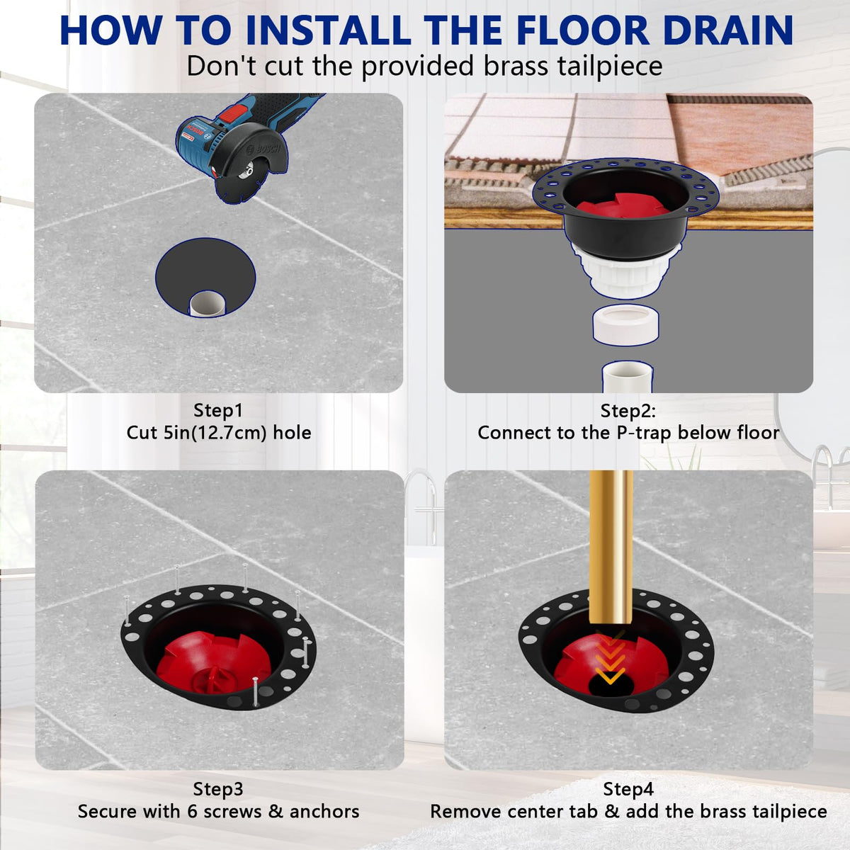 GNRZZT tub drain kit drop-in system stable during tile installation.
