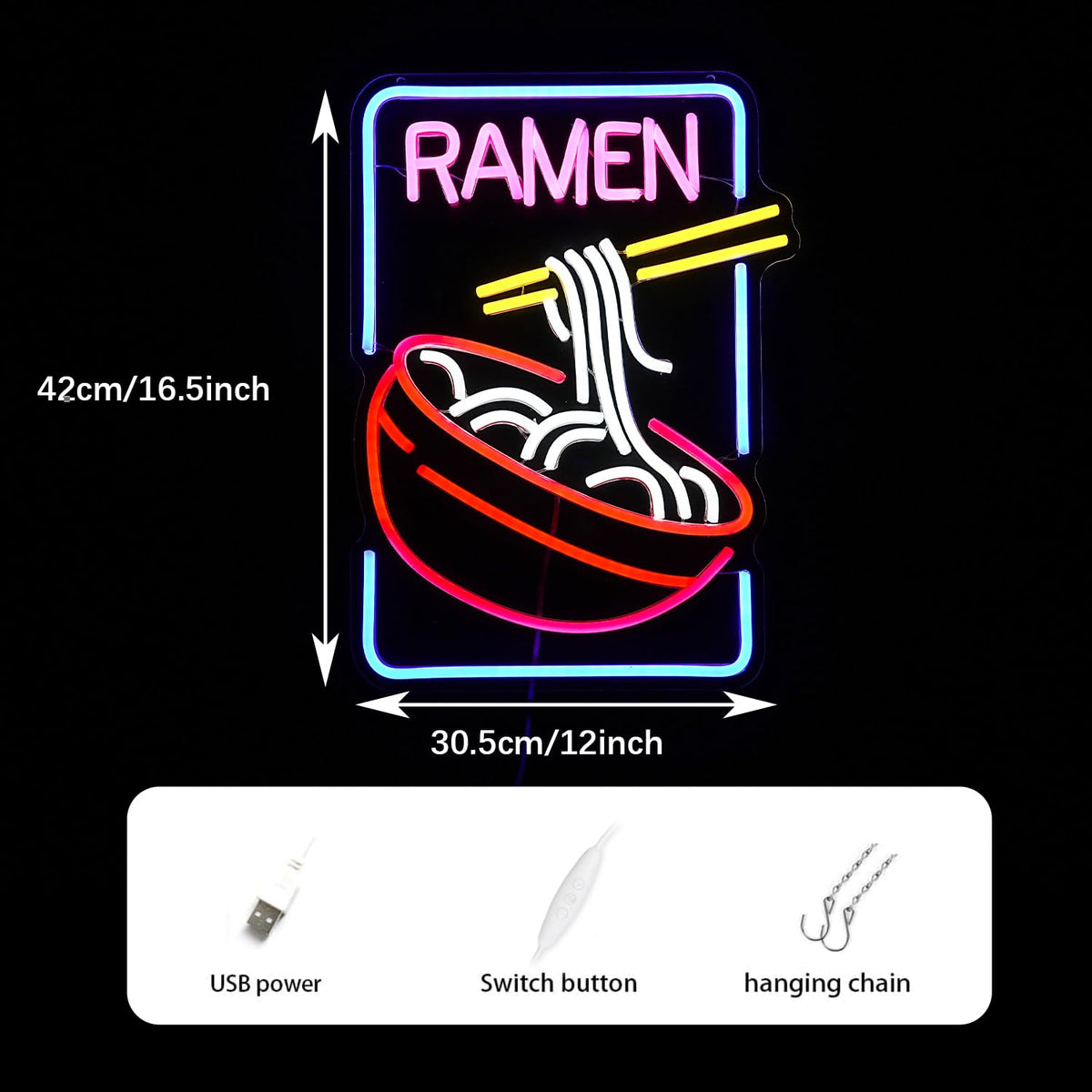 GNVETZLL ramen neon sign shows multi-color LEDs for vibrant atmosphere.