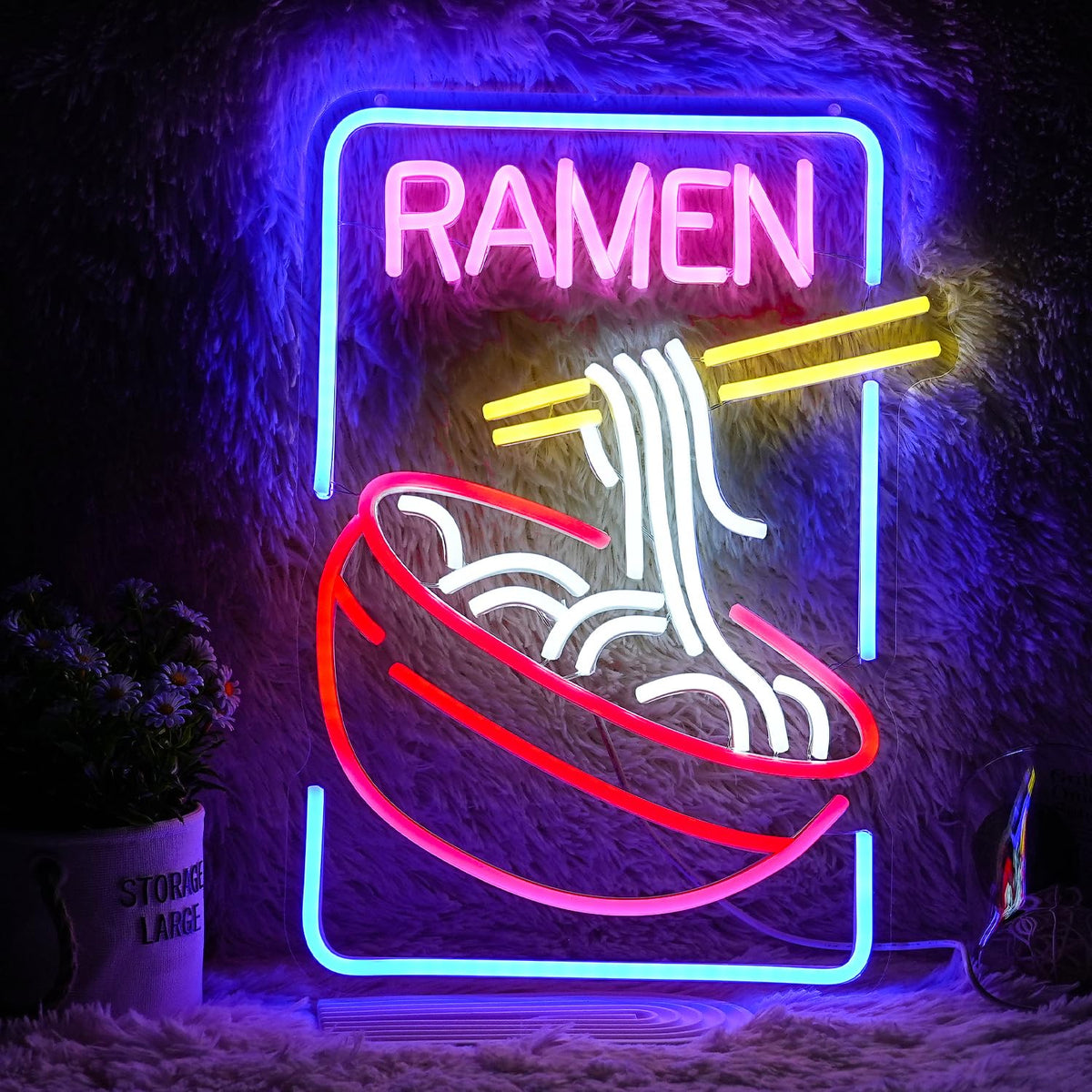 GNVETZLL ramen neon sign, front view with vivid glow for modern decor.