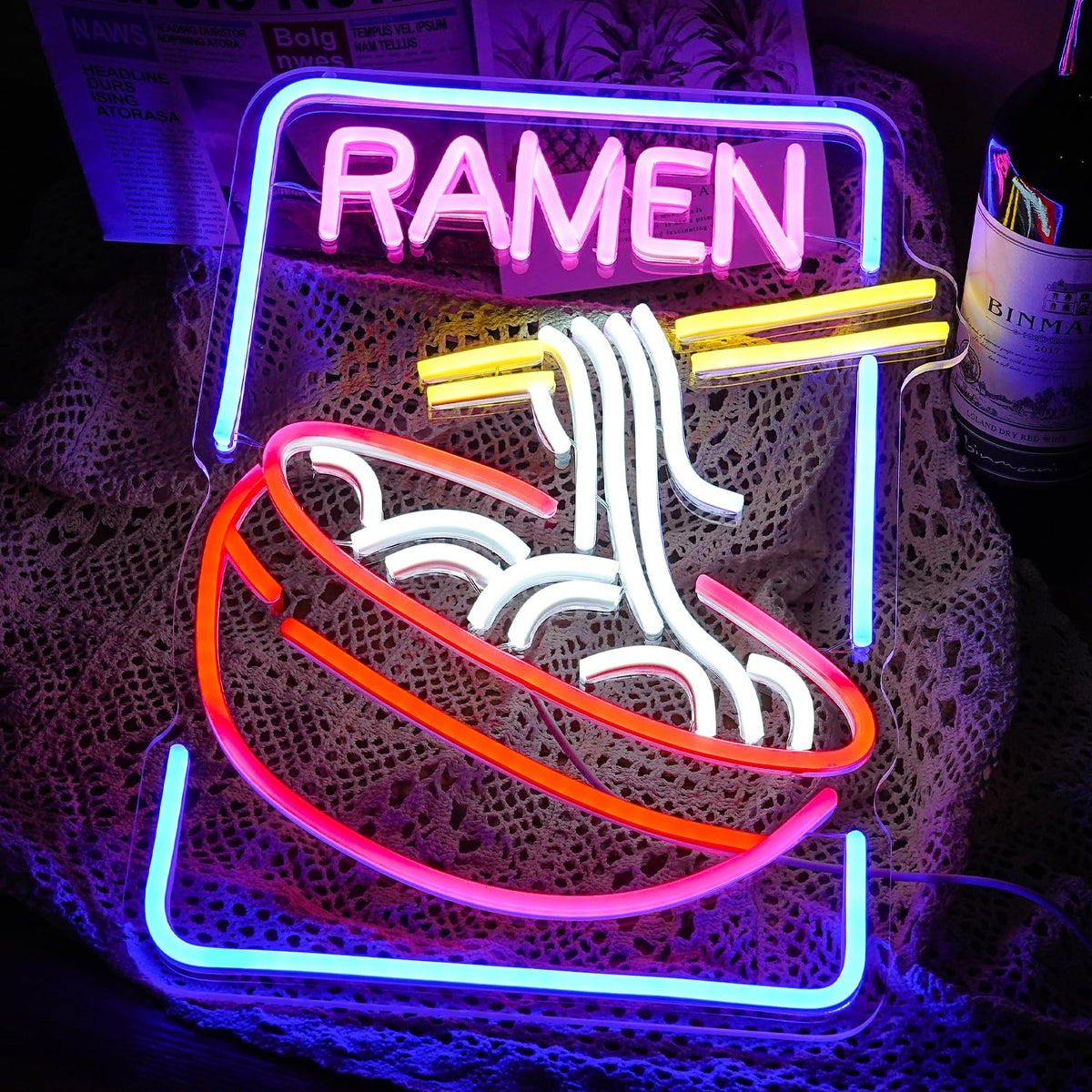 GNVETZLL ramen neon sign designed for wall mounting in bars or kitchens.