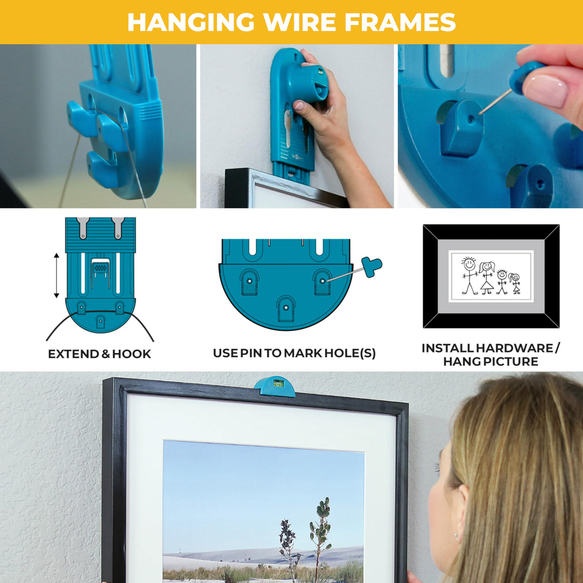 Go Hang It! Pro wall-art setup enables quick straight hangs