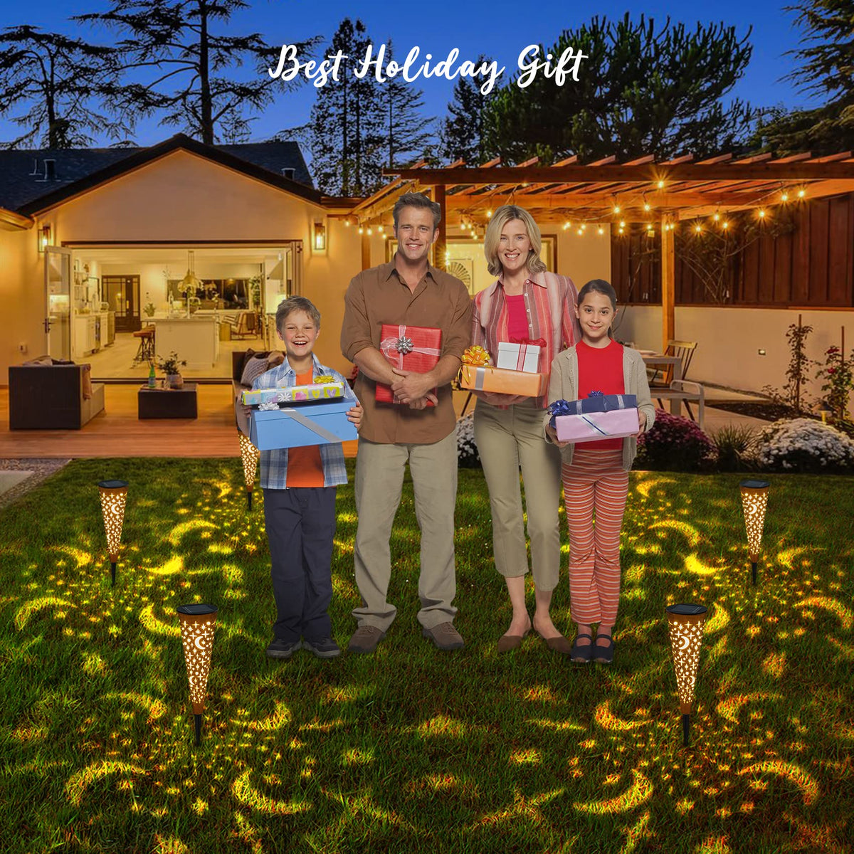 Go2garden copper-finish stakes withstand weather while brightening lawn with 10-lumen glow.