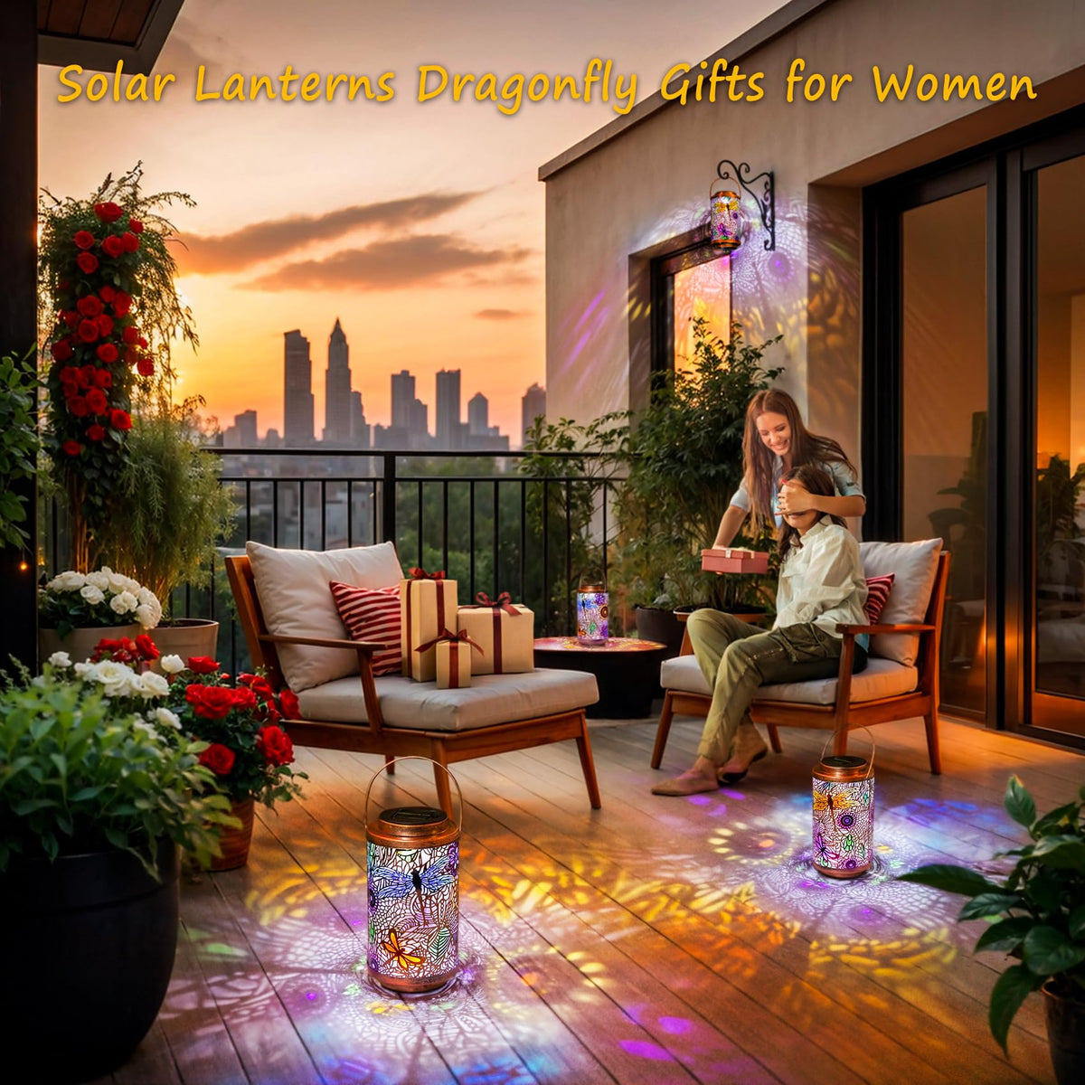 Go2garden dragonfly lantern wall pattern shadows brighten walls near seating.