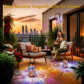 Go2garden dragonfly lantern wall pattern shadows brighten walls near seating.