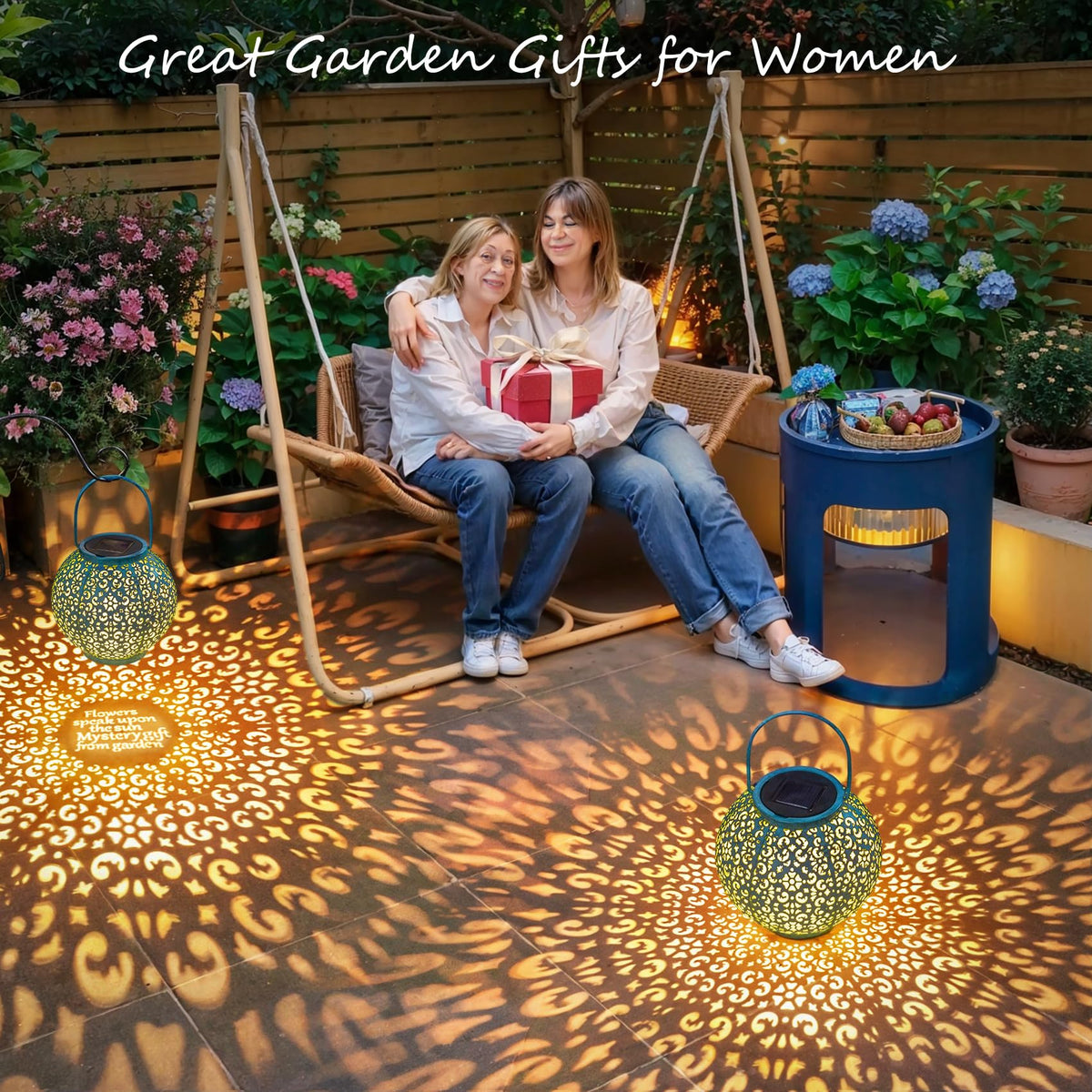 Go2garden flower design lantern showing decorative pattern and soft glow
