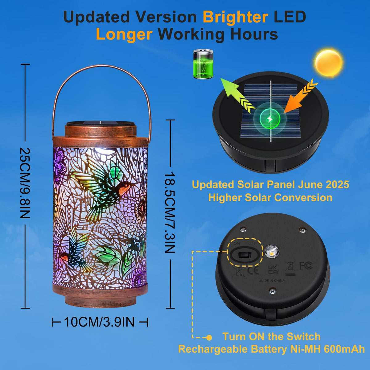 Go2garden hummingbird lantern can hang or rest on a table.