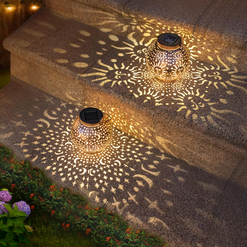 Go2garden Moon Star Lantern glows softly for cozy garden ambiance.