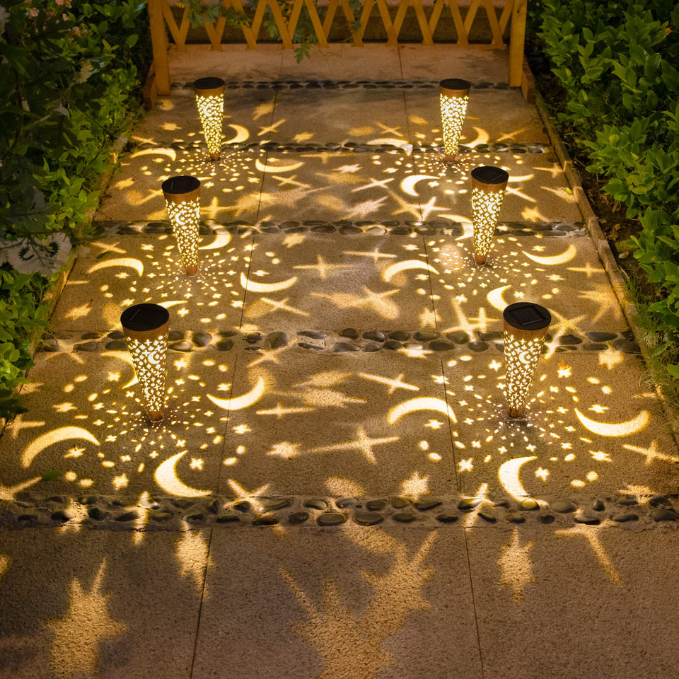 Go2garden Moon Star solar stake light with copper finish adds warm patio ambience.