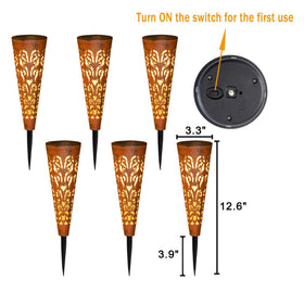 Go2garden rechargeable solar stake turns on automatically at dusk.